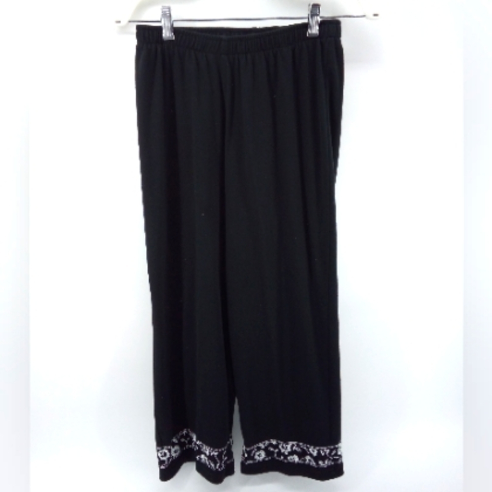 Vintage Cathy Daniels Crop Cotton Blend Black White Floral Embroidery Pants M